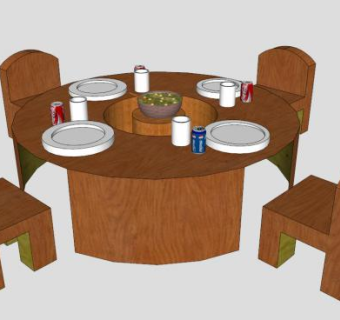 木制桌椅SU模型下载_sketchup草图大师SKP模型
