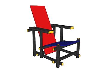 红蓝椅里特维德座椅SU模型下载_sketchup草图大师SKP模型