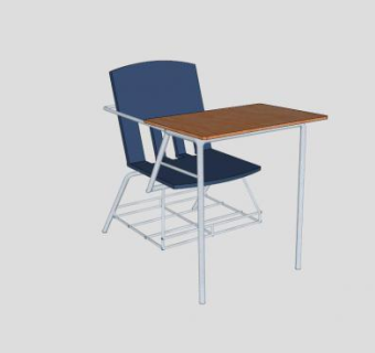 连桌椅蓝色靠背椅SU模型下载_sketchup草图大师SKP模型