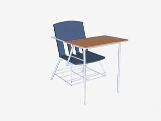 连桌椅蓝色靠背椅SU模型下载_sketchup草图大师SKP模型
