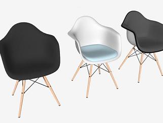 黑白灰塑料扶手椅SU模型下载_sketchup草图大师SKP模型