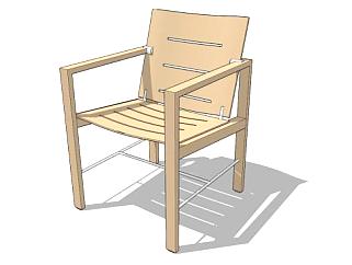 实木扶手椅餐椅SU模型下载_sketchup草图大师SKP模型