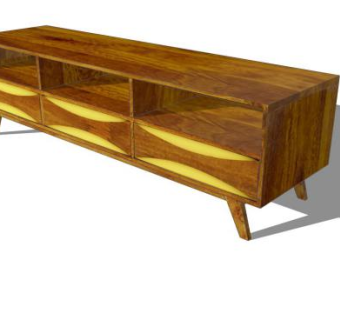 复古黄色电视柜SU模型下载_sketchup草图大师SKP模型