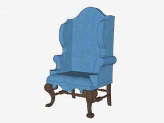 蓝色座椅女王后卫椅子SU模型下载_sketchup草图大师SKP模型