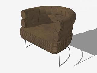 棕色扶手椅软座SU模型下载_sketchup草图大师SKP模型
