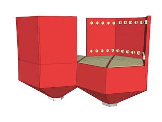 红色双张座椅SU模型下载_sketchup草图大师SKP模型