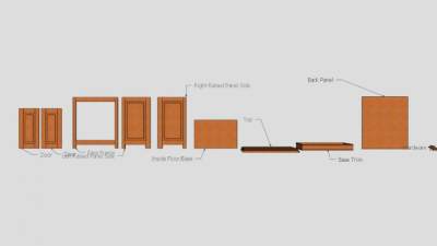 拆开的木质电视柜SU模型下载_sketchup草图大师SKP模型