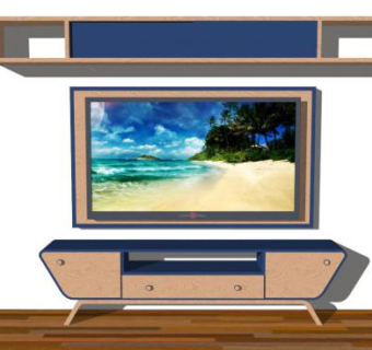 浅粉色现代电视柜SU模型下载_sketchup草图大师SKP模型