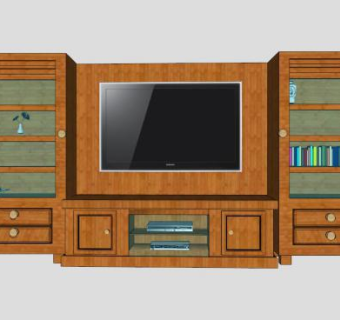 木制客厅电视柜SU模型下载_sketchup草图大师SKP模型