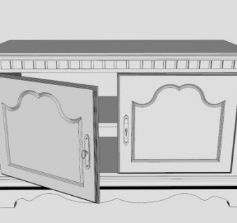 古董白色电视柜SU模型下载_sketchup草图大师SKP模型