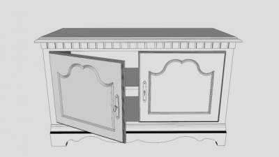 古董白色电视柜SU模型下载_sketchup草图大师SKP模型