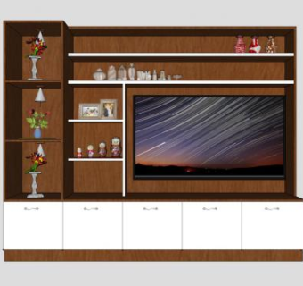 带家具的电视架SU模型下载_sketchup草图大师SKP模型