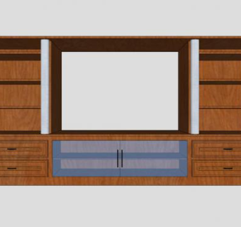 棕色新中式电视柜SU模型下载_sketchup草图大师SKP模型