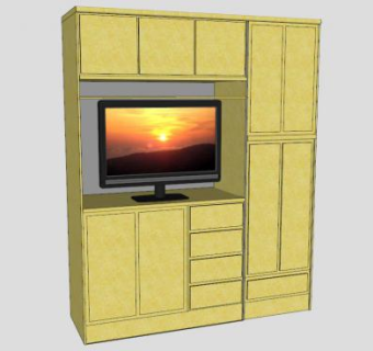 黄色简约电视柜SU模型下载_sketchup草图大师SKP模型