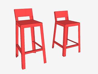 红色余裕凳席座椅SU模型下载_sketchup草图大师SKP模型