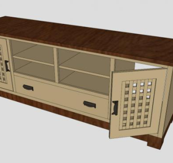 新中式木质电视柜SU模型下载_sketchup草图大师SKP模型