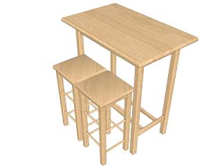 实木座椅木桌凳SU模型下载_sketchup草图大师SKP模型