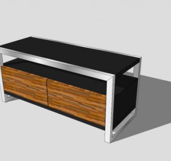 胡桃木小型电视柜SU模型下载_sketchup草图大师SKP模型
