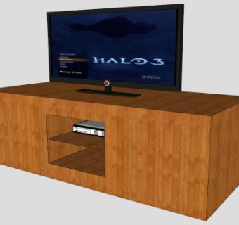 棕色实木简约电视柜SU模型下载_sketchup草图大师SKP模型