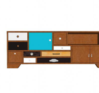 杨木现代电视柜SU模型下载_sketchup草图大师SKP模型