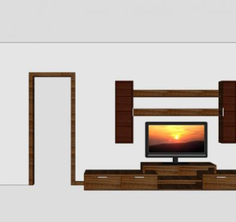 胡桃木落地式电视柜SU模型下载_sketchup草图大师SKP模型