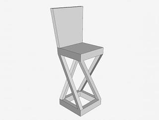 白色座椅凳杆高度凳SU模型下载_sketchup草图大师SKP模型