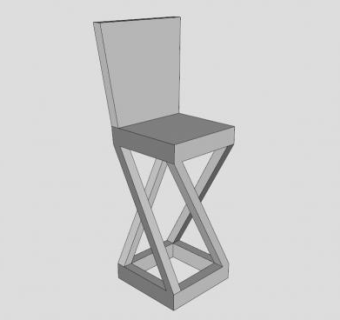 白色座椅凳杆高度凳SU模型下载_sketchup草图大师SKP模型