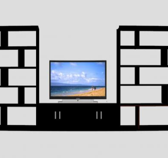 黑色现代简约风格电视柜SU模型下载_sketchup草图大师SKP模型