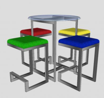玻璃吧台座椅凳子组合SU模型下载_sketchup草图大师SKP模型