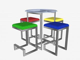 玻璃吧台座椅凳子组合SU模型下载_sketchup草图大师SKP模型