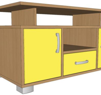 黄色木制现代电视柜SU模型下载_sketchup草图大师SKP模型