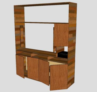 现代实木中式电视柜SU模型下载_sketchup草图大师SKP模型