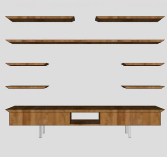 现代实木电视柜SU模型下载_sketchup草图大师SKP模型