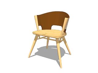 风式椅子皮革座椅SU模型下载_sketchup草图大师SKP模型