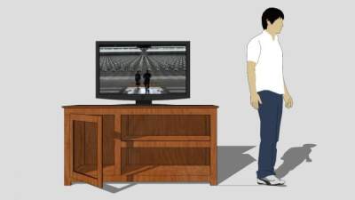 实木中式简约电视柜SU模型下载_sketchup草图大师SKP模型