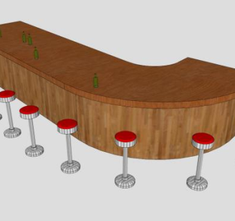 实木餐吧金属吧椅SU模型下载_sketchup草图大师SKP模型