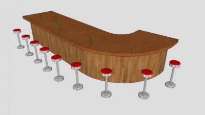 实木餐吧金属吧椅SU模型下载_sketchup草图大师SKP模型