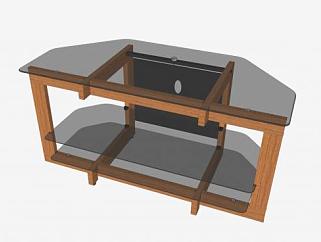 木头和玻璃电视柜SU模型下载_sketchup草图大师SKP模型