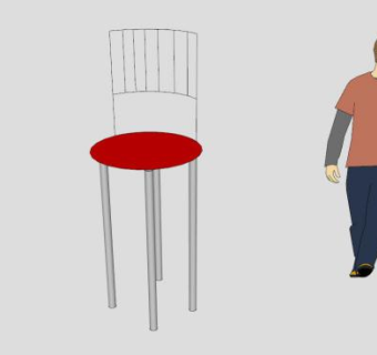 休闲红色吧椅SU模型下载_sketchup草图大师SKP模型