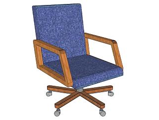 蓝色滑轮办公椅SU模型下载_sketchup草图大师SKP模型