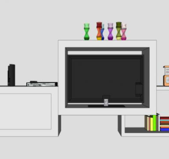 现代化白色电视台SU模型下载_sketchup草图大师SKP模型
