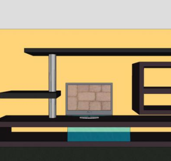 现代黄色木制电视柜SU模型下载_sketchup草图大师SKP模型