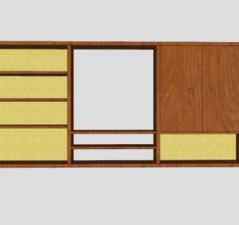 木制中式电视长柜SU模型下载_sketchup草图大师SKP模型