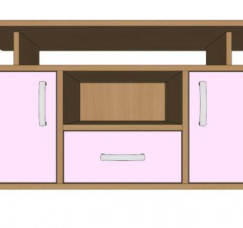 粉红色木制电视柜SU模型下载_sketchup草图大师SKP模型
