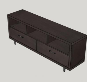 单角复古电视柜SU模型下载_sketchup草图大师SKP模型