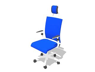 蓝色办公椅大班椅SU模型下载_sketchup草图大师SKP模型