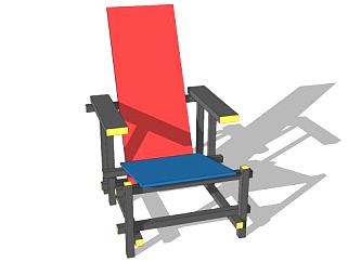 红蓝椅办公椅SU模型下载_sketchup草图大师SKP模型