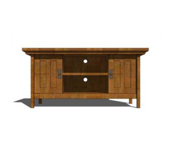 简约实木电视柜SU模型下载_sketchup草图大师SKP模型