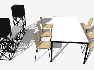 棕色会议椅叠放椅子SU模型下载_sketchup草图大师SKP模型