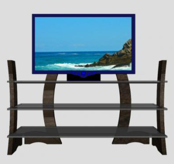 胡桃木和玻璃电视柜SU模型下载_sketchup草图大师SKP模型